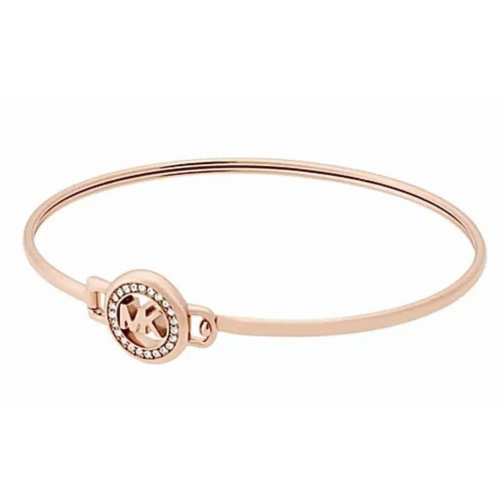 Michael Kors MK Logo Bangle Bracelet Crystals, Rose Gold, MKJX65217 Nib $85.00